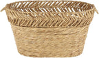 Deco 79 Seagrass Handmade Decorative and Functional Storage Basket Large Woven Oval Basket Organizer with Zig Zag Patterned Rim, Basket for Storage 30" x 20" x 17", Brown