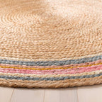 SAFAVIEH Natural Fiber Round Collection 3' Round Fuchsia / Beige NF806R Handmade Boho Charm Braided Jute Area Rug