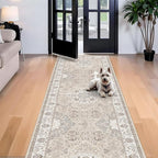 Washable 4x12 Wide Hallway Runners: 12ft Vintage Soft Runner Rug for Entryway Living Room Non Slip Water Resistant Carpet for Kitchen Dining Room Ultra Thin Nursery Bedroom Area Rug(Beige,4x12)