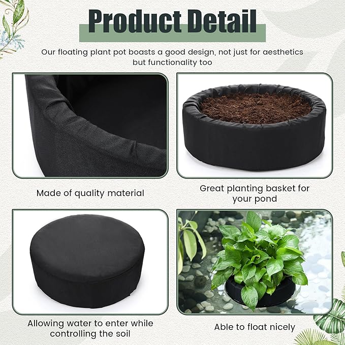 2 Pcs Floating Pond Planter Woven Fabric Floating Planters for Ponds Hydroponics Floating Planter for Ponds Water Features and Aquascape Decorations