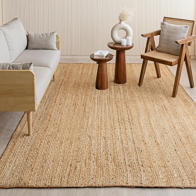 HOMEMONDE Handcrafted Woven Rectangle Jute Rug - 10'x14' - Natural Rustic Vintage Braided Reversible Area Rug - Farmhouse Indoor Floor Rug - Eco Friendly for Kitchen, Hallway, Living Room, Bedroom