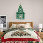 HVEST Green Macrame Christmas Tree Wall Hanging- Macrame Christmas Ornaments- Boho Xmas Gifts- Handmade Woven Tapestry for Bedroom Living Room Holiday Decorations, 16L X 10W
