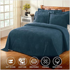 Better Trends Chenille Bedspreads Twin Size, Teal 100% Cotton Chenille Stripe Design Tufted Bedding Coverlet Soft Lightweight, 96"x110" with 1 PC Sham 2 Pieces Set Jullian Collection