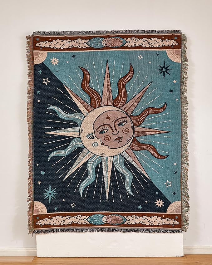 Erke Chair Recliner Cover Boho Throw Blanket Hippie Room Decor Wall Hanging Tapestry Outdoor Picnic Camping Rug Mattress Beach Towel Sofa Furniture Slipcover Bohemian 50”x70” The Sun and Moon Stars