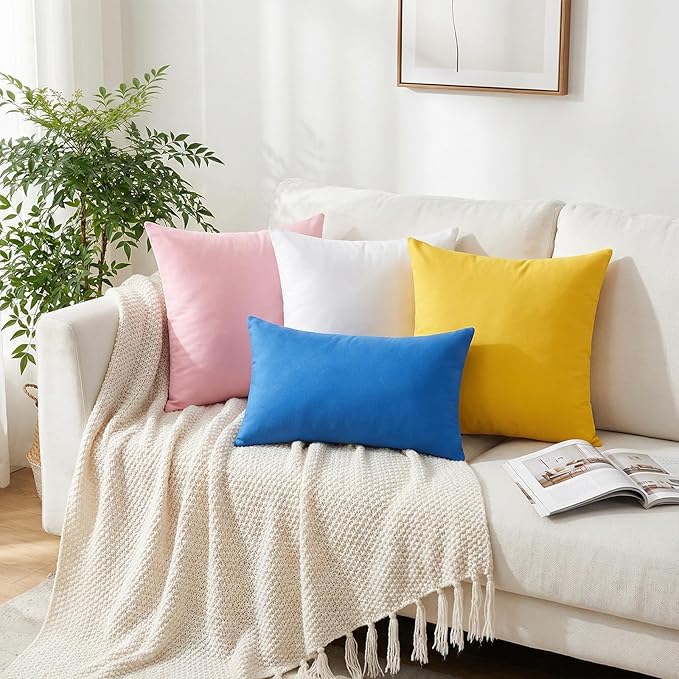 Thmyo 4-Pack 100% Cotton Lumbar Comfortable Solid Decorative Throw Pillow Case, Rectangle Cushion Cover Pillowcase Sublimation Blank Pillow Covers DIY Throw Pillowcase(12x20inch/30x50cm, Blue)