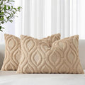 decorUhome Cozy Textured Throw Pillow Covers 12x20 Inch Set of 2, Soft Plush Faux Wool Light Khaki Accent Couch Pillow Covers for Modern Farmhouse Sofa Bed Living Room