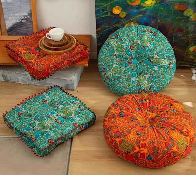 Meditation Floor Pillow, Large Pillows Seating, Bohemian Cushion for Fireplace Yoga Living Room Sitting(Size:42x42x6cm,Color:Moroccan Square mat - Blue)