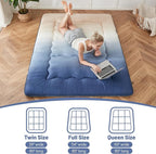 Japanese Floor Mattress, Futon Mattress with Portable Storage Bag and Washable Cover, Roll Up Thick Tatami Mat Suitable for Camping, Guest Room (Coastal Gradient, Twin)