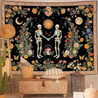 Wegklazax Skull Moon and Flowers Tapestry, Bohemian Hippie Gothic Wall Hanging for Room Decor, Mystical Altar Home Decor 80L x 60W