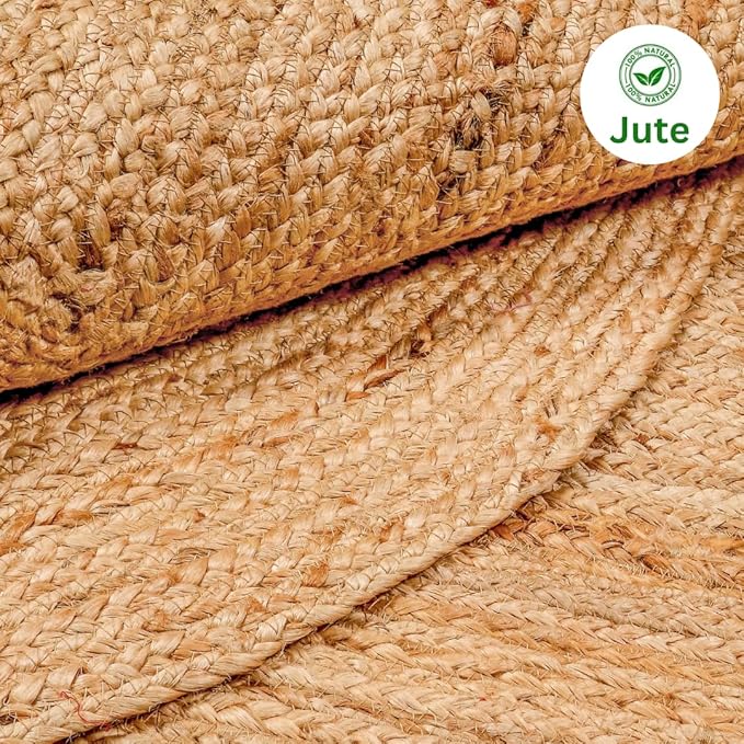 Handcrafted Jute Braided Rug 3x5 Feet Oval - 100% Natural Jute Area Rug - Rustic Farmhouse Boho Accent Rug for Living Room Bedroom Kitchen Entryway Reversible Handwoven Floor Rug