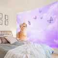 LB Funny Cat Butterfly Wall Tapestry Cute Cat with Butterfly on Fantasy Cloud Purple Sky Tapestry Animal Wall Decor for Bedroom Living Room Dorm 80Wx60L Inches