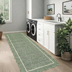 GarveeHome Scalloped Washable Runner Rug 2x8 Runner Modern Non Slip Kitchen Rugs Entryway Rug Farmhouse Soft Bathroom Rugs Stain Resistant Carpet for Hallway Laundry Bedroom 2 ft x8 ft Greyish Green