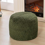 Unstuffed Ottoman Pouf Cover – Round Faux Fur Footstool Plush Floor Pouf (No Filler Included) Perfect for Living Room, Bedroom, or Office Lounge (Green, 20x20x15 in)