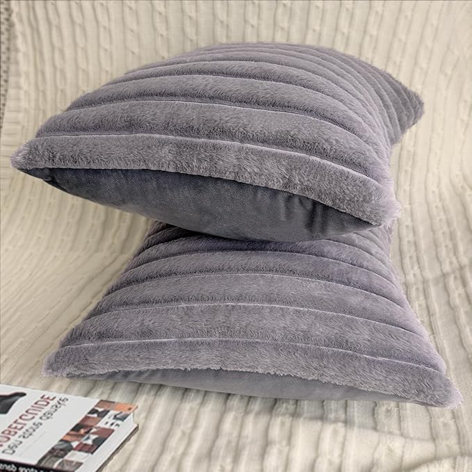 2 Pack 18x18 Pillow Cover Velvet Pillow Covers, Faux Fur Square Throw Pillow Covers for Living Room Decorations Throw Pillow Case, Throw Pillow Cover Cushion Cover for Home Sofa Bedroom Car, Grey
