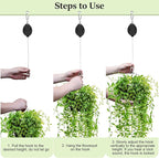2Pcs Upgraded Heavy Duty Retractable Plant Hanger,Plant Pulleys for Hanging Plants,Easy to Raise and Lower,Auto Lock,Adjustable Hook for Garden Baskets Pots,Birds Feeder and Wind Chime,Black