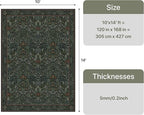 GENIMO Washable 10x14 Area Rug, Vintage Boho Floral Carpet, Soft Low-Pile Non-Slip Thin Rug for Living Room, Bedroom, Dining Room, Nursery, Dark Green
