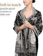 Achillea Reversible Paisley Pashmina Rave Scarf – Exotic Indian Shawls and Wraps for Evening Dresses, Festivals, All Seasons