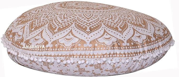 32" Ombre Mandala Bohemian Yoga Meditation Floor Pillow Cover Comfortable Home Cushion Couch Seating Large Zipped Throw Hippie Decorative Ottoman Boho Indian (Golden, 32 inches)