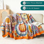 Boho Cotton Muslin Twin Size Bed Throws,100% Cotton Rustic 4 Layer Reversible Colorful Woven Blankets, Washable Breathable Mexican Decor Bed Blankets 60"×80" for Couch Sofa All Seasons