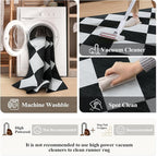 Beeiva Checkered Print Runners for Hallways 2.5x8, Ultra Thin Black Kitchen Runners Non Skid Washable 8 ft, Modern Diamond Stain Resistant Low Pile Carpet for Bathroom Entryway Bedroom Laundry