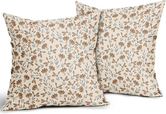 Brown Grey Gray Floral Pillow Covers 24x24 Set of 2 Vintage Rustic Old Style Cute Small Flower Print Decorative Outdoor Pillowcases Farmhouse Throw Cushion Case Decor for Couch Sofa Bed