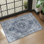 Blue Gray 2x3 Entryway Rug, Modern Vintage Washable Kitchen Rugs Non Slip, Ultra Thin Medallion Door Mat Indoor Entrance Back Front Door, Small Rug for Inside Entry/Foyer/Bathroom/Bedside
