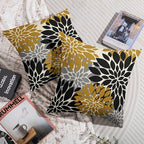 Black Mustard Yellow Pillow Covers 20X20 Inch Set of 2, Spring Summer Floral Dahlia Flower Cream Decorative Throw Pillow Covers Outdoor Modern Farmhouse Cushion Case for Home Couch Sofa Bed Decor