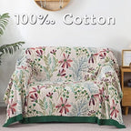 Boho Blanket for Bed 100% Cotton Bohemian Throw Blankets Ultra Soft Woven Muslin Decorative Blankets All Seasons Vintage Quilt Knitted Blanket for Sofa Chair(Green, 80"x90")
