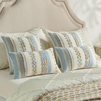 FUTEI Blue Brown Decorative Throw Pillow Covers 20x20 Inch Set of 2, Soft Tufted Striped Textured Accent Cushion Case,Boho Pillows for Couch Decor