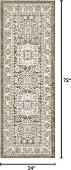 Rugs.com Outdoor Aztec Collection Rug – 6 Ft Runner Green Flatweave Rug Perfect for Hallways, Entryways