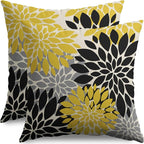 Black Light Yellow Pillow Covers 24X24 Inch Set of 2, Spring Summer Floral Dahlia Flower Cream Decorative Throw Pillow Covers Outdoor Modern Farmhouse Cushion Case for Home Couch Sofa Bed Decor