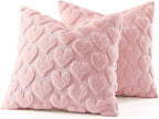 decorUhome Valentine’s Day Soft Plush Throw Pillow Covers 16x16 Inch Set of 2, Faux Fur Pink Heart Decoration Neutral Square Pillow Covers for Couch Sofa Bed Cozy Farmhouse Holiday Decor