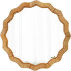 Boho Scalloped Rattan Round Mirror 24 Inches, Hanging Decorative Farmhouse Circle Mirror for Wall Decor Living Room Hallway Entryway, Handmade Coastal Circular Vanity Mirrors for Bathroom