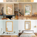 Rattan Rectangular Mirror 24x36, Boho Decorative Wall Mirror for Bathroom, Farmhouse Vanity Mirror for Nursery, Bedroom, Living Room Decor, Nursery & Children's Room