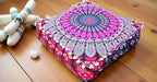 CRAFT KALA Pink Peacock Large Hippie Mandala Meditation Floor Ottoman Pillow Cushion Pouf Cover Square Poufs Bohemian Circle Floor Cushion Case Outdoor Fireplace Living Room Decor Cover 16" Square
