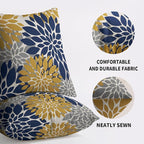 Navy Yellow Gray Grey Pillow Covers 22X22 Inch Set of 2, Modern Dahlia Floral Print Decorative Throw Pillow Covers Outdoor Farmhouse Cushion Case for Home Couch Sofa Bed Decoration