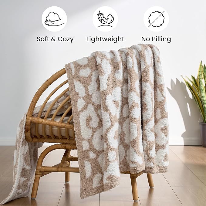 Joiedomi Throw Blanket for Couch Bed Sofa, Knitted Beige Blankets Gifts for Women Mom Girls, Cozy Cute Soft Throw Home Room Decor Aesthetic for Women Mothers Birthday Gifts 50x60 Inches