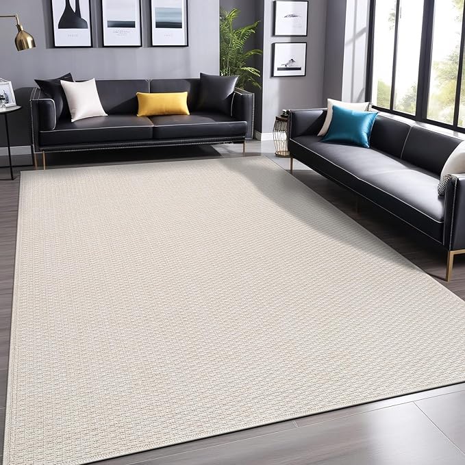 Easy Jute Rugs 5x7 White Color Living Room Indoor Outdoor Area Rug for Patio Farmhouse and Kitchen Rug High Traffic Easy to Clean Washable Solid Boho Woven Design Outside Carpet (5 x 7)