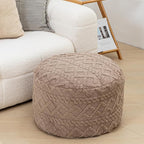 Round Ottoman Stuffed 20x12 Inches Floor Pouf Chair for Living Room Bedroom Modern Foam Pouf Ottoman Foot Rest for Couch Home Décor Pouffe (Light Coffee Pouf with Filler)