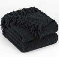 Throw Blanket for Couch, Black Luxury Knitted Throws 50"x60", Textured Blankets with Handmade Fringe Tassels for Bed Sofa Decorative, Chunky Soft Farmhouse Boho Home Decor