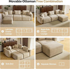 VINGLI 112.2“ Convertible Corduroy Cloud Sectional Couches with Movable Ottoman, L-Shaped Boneless Couches for Living Room with Deep Seat, 3 Seater Modular Spineless Sofa, No Assembly Required, Khaki