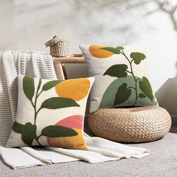 JASEN Abstract Boho Pillow Covers 20x20,Soft Mid Century Geometric Floral Decorative Throw Pillows for Couch Bed Sofa Bedroom（Only 1 Pillow Cover）