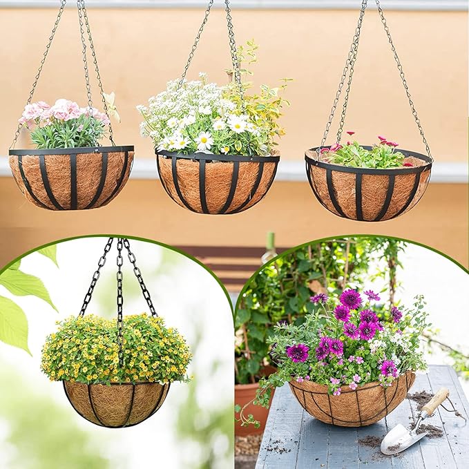 Coco Liners for Planters - 6 Pack 10 Inch Round Hanging Basket Liners, 100% Natural Coconut Fiber Replacement Liners for Hanging Baskets Planters Flowers, Plants, Vegetables (10'' Pack of 6)