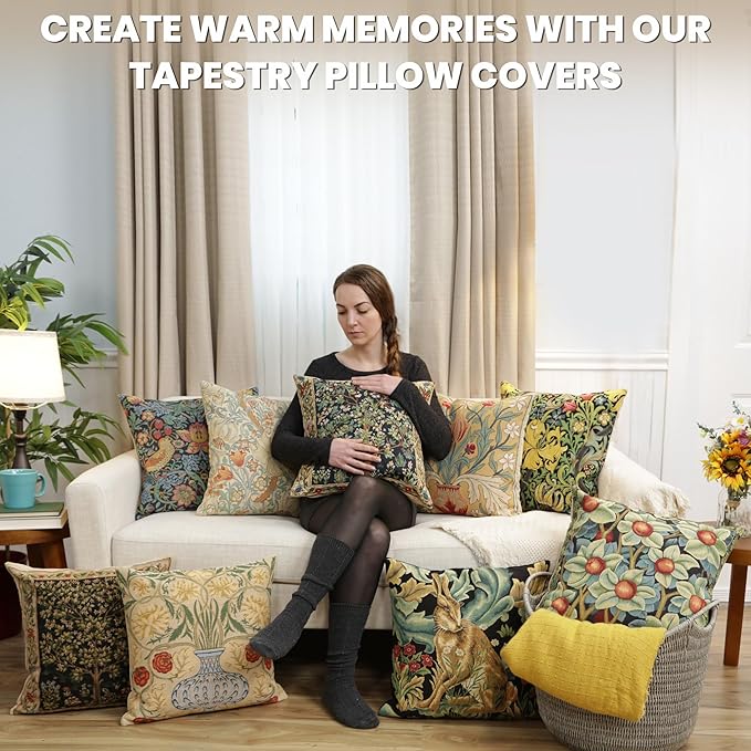 Charlotte Home Furnishings Throw Pillow Covers Decorative Boho Pillow Covers for Couch Living Room Blue Strawberry Square Cushion Cases 18x18 in European Cotton Jacquard Woven Cozy Bedroom Decor