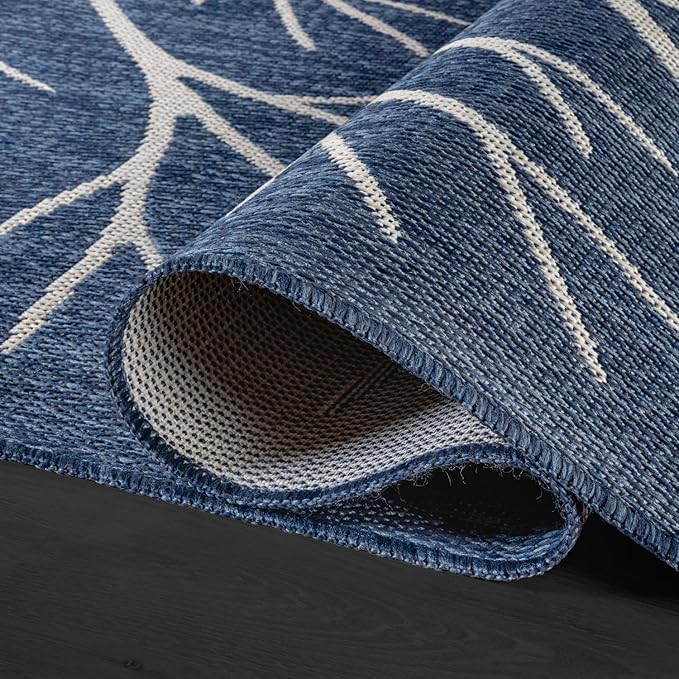 Washable Indoor Outdoor Rug 10x14 Modern Area Rugs Branch Pattern Non Shedding Waterproof Easy Clean Patio Deck Porch Living Room Bedroom Garden RV (10 X 14 Blue)