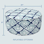 LVTXIII Inflatable Stool Ottoman Footrest with Handle, Decorative Fade-Resistant Foot Stool, Indoor or Outdoor Pouf for Home Garden and Camping Use, 21x21x9, Boho Geometry Blue