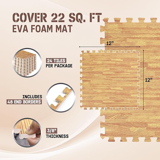 Yes4All EVA Interlocking Mats, Puzzle Floor Tiles, Foam Floor Padding with Border for Furniture, Home Space, Living Room, Garage 11,22,32 SQFT