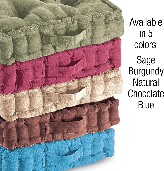 Collections Etc Tufted Padded Boosted Cushion and Support - Plush Seating for Chair with Carrying Handle, Blue