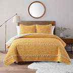 HORIMOTE HOME Boho Style Yellow King Quilt Set with Tassle, Soft and Lightweight Bedspread for All Season, King Size Bed Coverlet with 2 Matching Pillow Shams (3 Pieces)