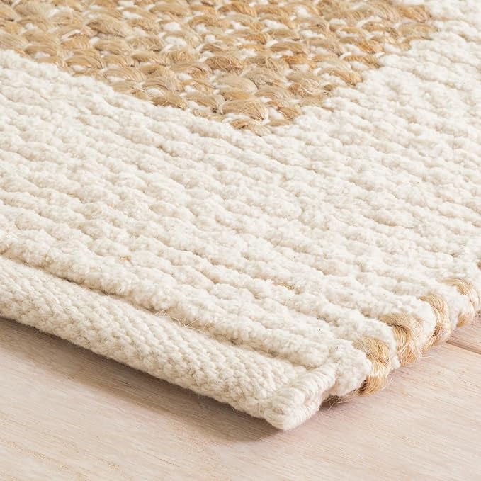 Dash and Albert Milo Jute & Cotton Area Rug - 7.5 X 9.5 Ivory Stripe Handwoven Accent Rug - Durable, Low Pile, Guest Room, Home Office, Dining Room - Premium Luxury Hotel Quality Soft Breathable